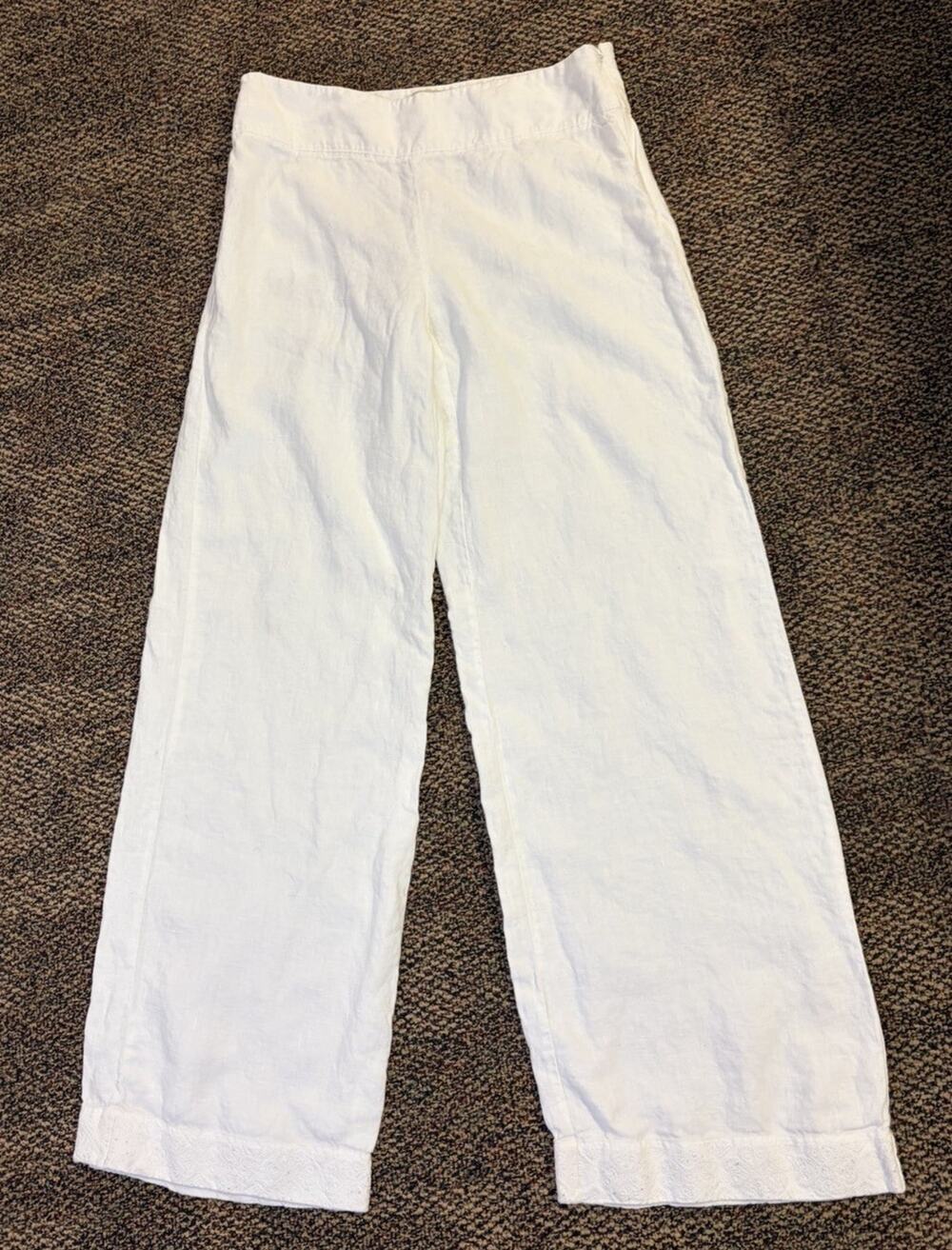 Banana Republic Women's 8 White Wide Leg 100% Linen Pants Side Zip